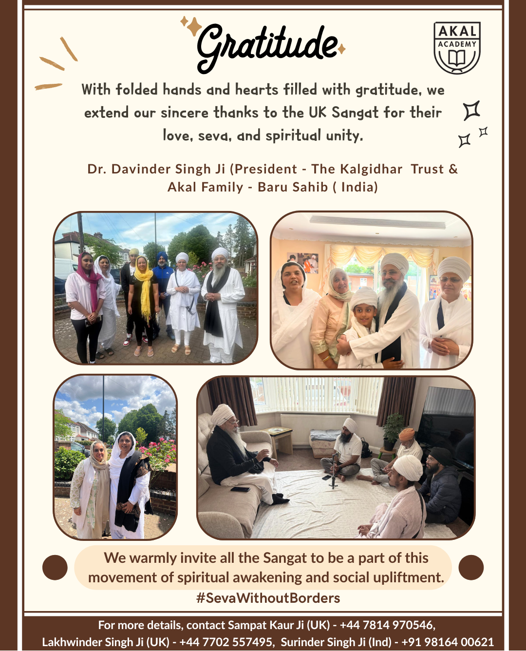 Warm thanks to all the UK Sangat for their auspicious presence during the UK tour. Gallery Image