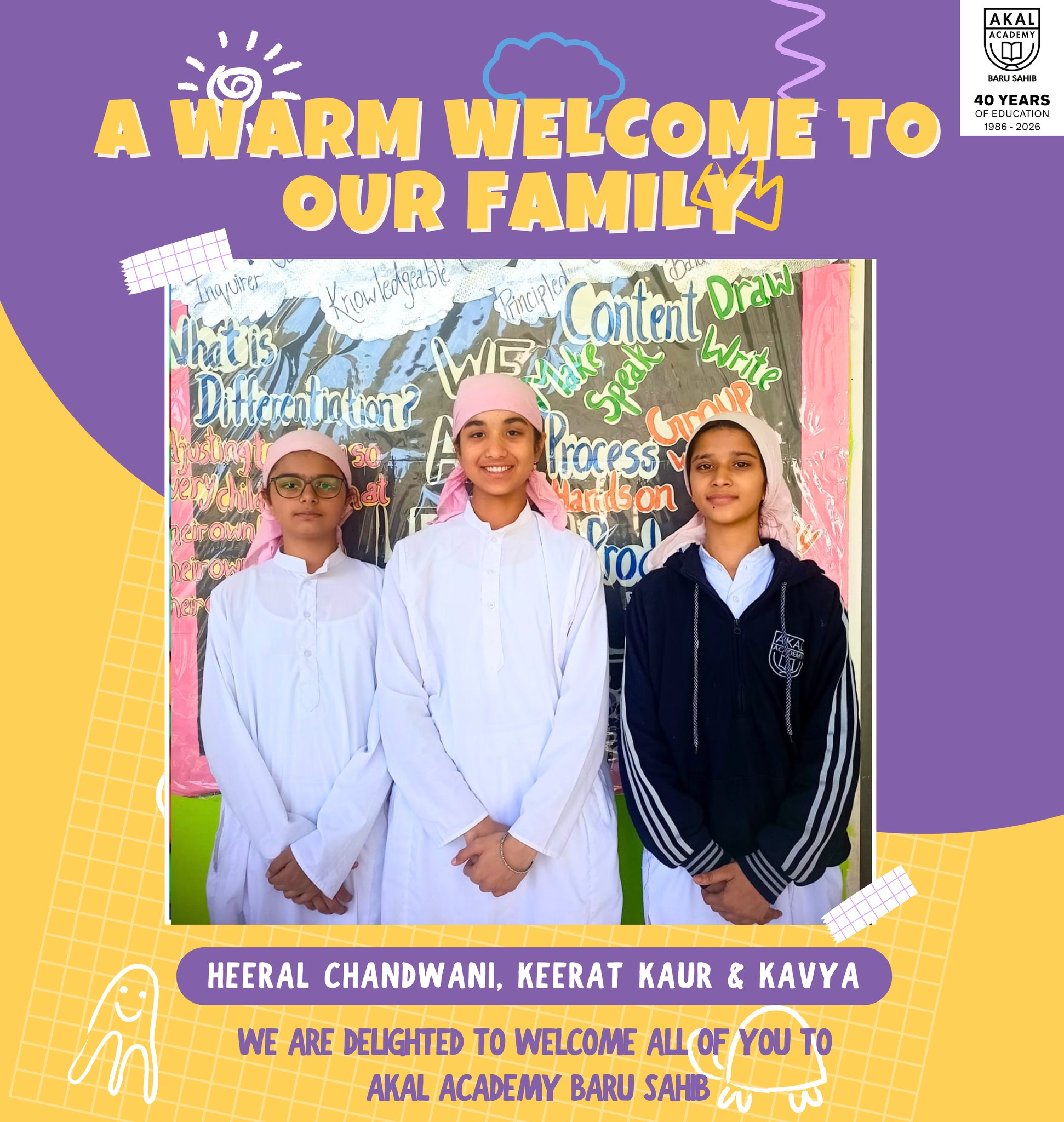 A very warm welcome to Heeral Chandwani, Keerat Kaur and Kavya to the Akal Academy Family Gallery Image